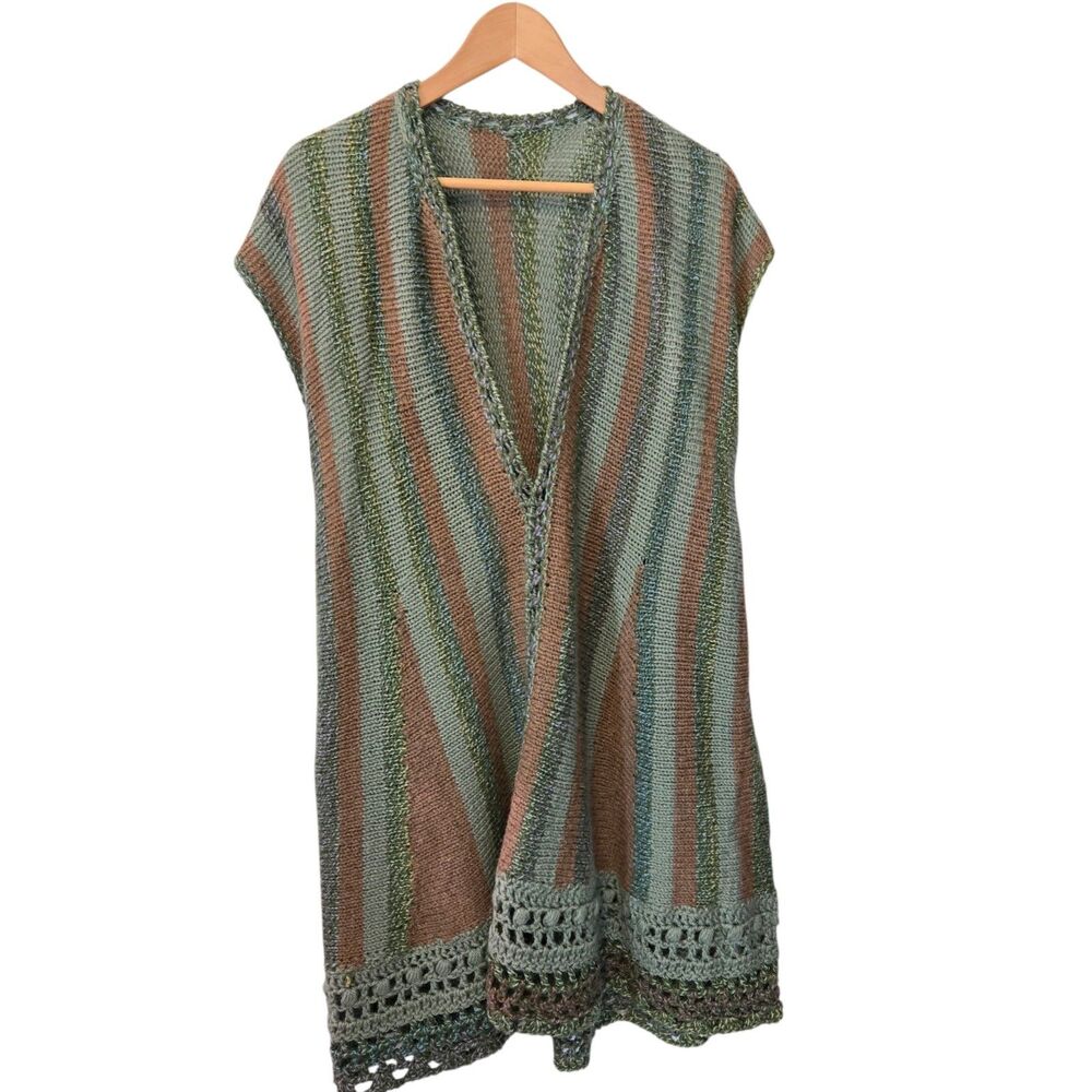 Vintage Handmade Crochet Dress‎ Small Earth Tone Stripe Open Knit Boho Festival